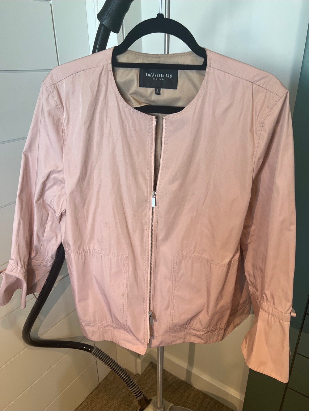 Lafayette 148 New York Light Blush Pink Zip-Front Bomber Jacket